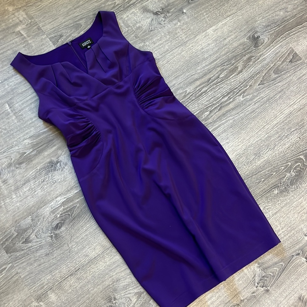 Adrianna Papell Elegant Purple Sleeveless Midi Cocktail Dress Ruched Sides Sz 14